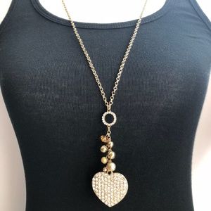 Long gemstone heart pendant charm necklace